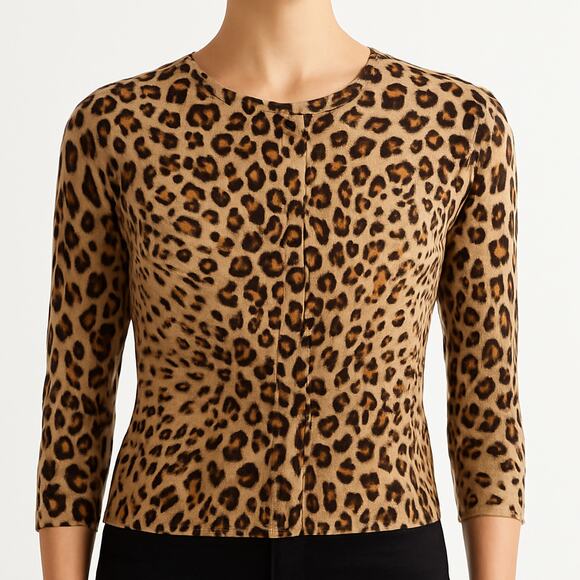J.Crew Factory Wool Leopard Print Crop Cardigan Button Front Small 3/4 Sleeve - Picture 1 of 10